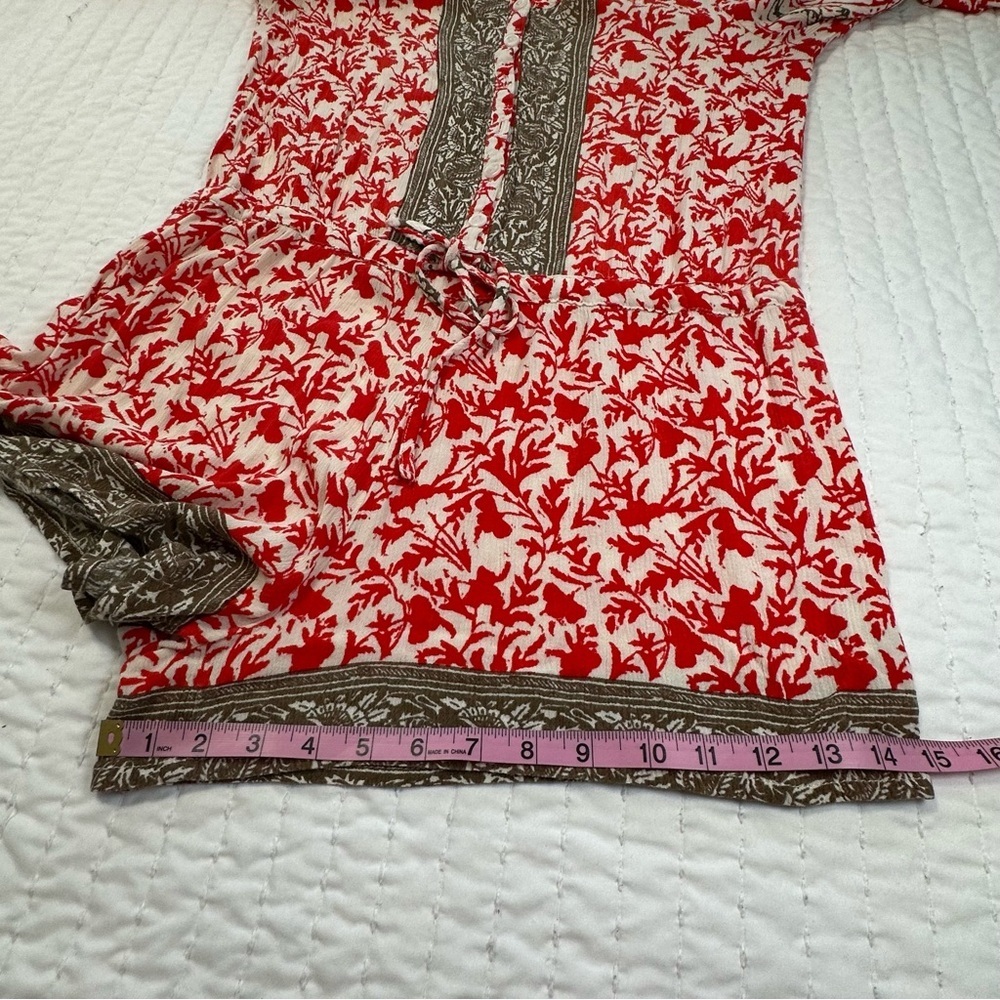 Free People Gardenia Combo Red White Floral Medallion Print Resortwear Romper - Picture 8 of 15